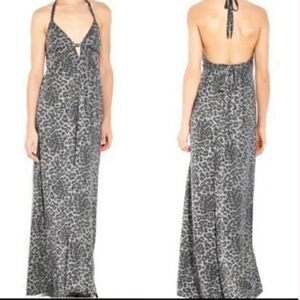 Rebecca Taylor Snow Leopard Halter Maxi Dress Size XS